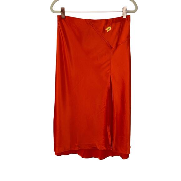 NONchalant Label Kiana Skirt Hi Low Satin Pull On Side Slit Orange Size Medium - Picture 3 of 10